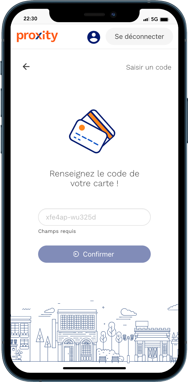 Proxity CKDO, saisie du code de la carte cadeau