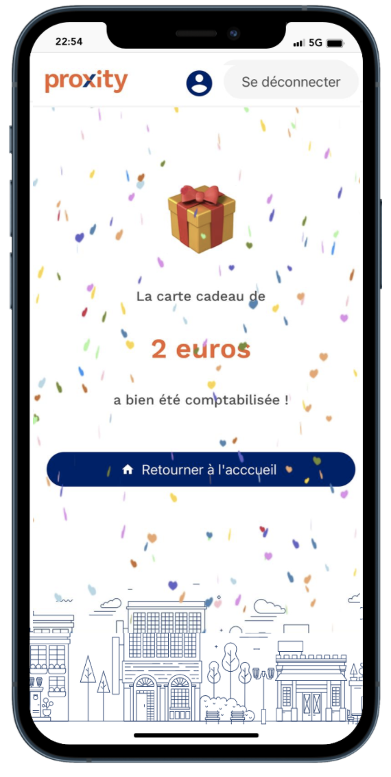 Proxity CKDO, carte cadeau comptabilisée avec succès